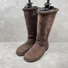 ムートンブーツ ロングブーツ サイドジップ ブラウン 24.0