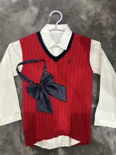 フォーマルセット 赤Vネックセーター+紺ブレザー+スカート