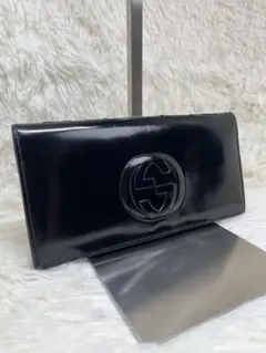GUCCI グッチ 長財布 インターロッキングG シェリーライン 黒