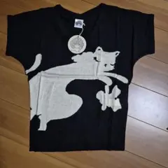 Scolar 猫デザイン 半袖ニットセーター Mサイズ