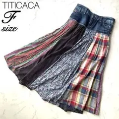 チチカカ デニム パッチワーク ロングスカート F TITICACA