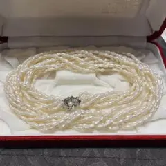 淡水パール　淡水真珠　8連　ライスパール　ネックレス　SILVER