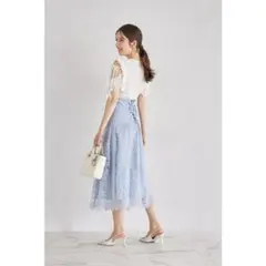 新品◆tocco closet 水色フラワーレース バックレースアップスカート◆