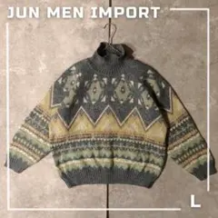 90s JUN MEN IMPORT 総柄 アルパカ混 セーター L 日本製