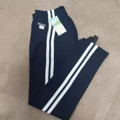 【新品・タグ付き】ASICS カジュアルパンツ ネイビー サイドストライプ