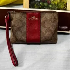 COACH コーチ シグネチャー リストレット ポーチ 赤茶