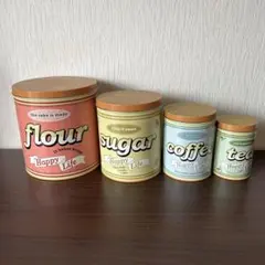 イギリスアンティーク☘️Tala社 キャニスター クリーム&グリーン 3点セット 英国 Tala社】ヴィンテージ風キャニスター 3個セット（小麦粉・砂糖