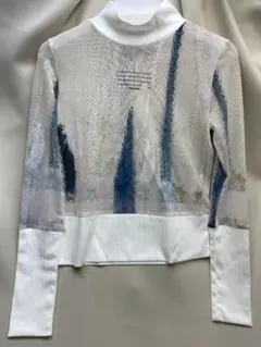 EKCOOKIES　アブストラクトプリントカットソー　シースルートップス　S