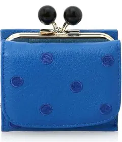 極美品✨ペルケ perche 三つ折り財布 がま口 ドット 刺繍 ブルー 青