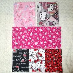 平成レトロ　日本製サンリオ　ハローキティ・ぼんぼんりぼん　ハギレ生地　4枚セット
