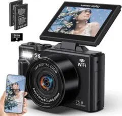 デジカメ 5K 75MP デジタルカメラ WIFI スマホに送れる 回転画面