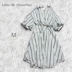 新品【リルデシュシュ】シャツワンピース 白 M ストライプ バルーンスリーブのサムネイル