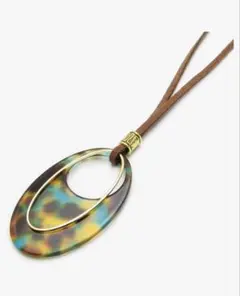 【大ぶり】べっ甲風 ロングネックレス 飴色 レトロ モダン 軽量