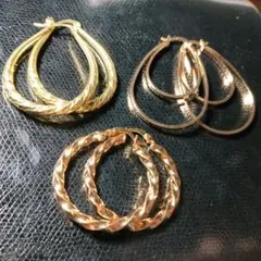 ゴールド ツイストデザイン フープピアス 中型