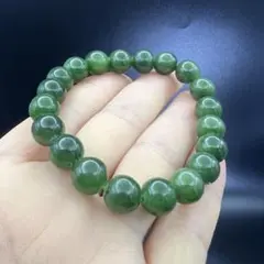 新品　天然無理　和田玉緑翡翠のパワーストーンブレスレット★D10167