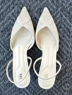 ZARA アイボリー クロスストラップ サンダル 38