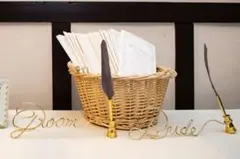 結婚式　受付　Groom Bride ワイヤー　羽根ペン　ウェルカムスペース