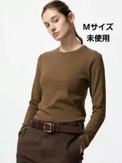 UNIQLO ユニクロ ソフトリブクルーネックT M 未使用 ブラウン