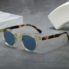 ウェリントン　べっ甲柄　サングラス　 ブルーレンズ　ヴィンテージ　グラサン