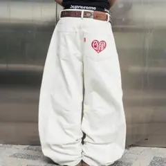 That's Life ハートロゴ バギーデニムパンツ ホワイトデニム ジーンズ