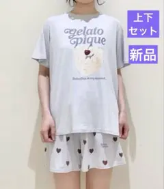 【新品】ジェラートピケ接触冷感ケーキワンポイントTシャツ&ハート柄ショートパンツ