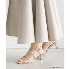 ピンクベージュ ストラップサンダル 約6cmヒール L