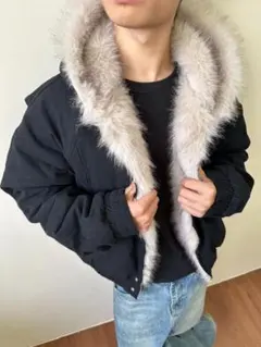 短丈 MYQ ファー付きブルゾン 中綿キルティングライニング y2k グランジ