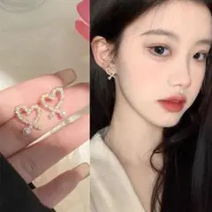 大人気  ハート パール ピアス キラキラ 韓国 ガーリー パール S925