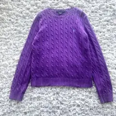 RALPH LAURENラルフローレン ケーブルニット セーター 紫　ロゴ　L