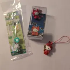ハローキティ　 ストラップ 　3点セット　被り物　信州　北陸　レトロ