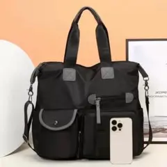 2way トート ショルダー マザーズバッグ 黒 軽量 大容量 ナイロン 収納力