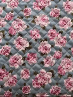 バラ柄キルティング生地 青