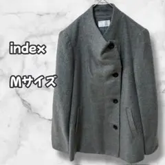 N0445　ウール混アシンメトリーコート　斜めボタン　グレー　M