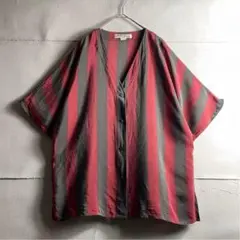 80s 90s デザインシャツ ヨーロッパ トップス ノーカラーシャツ D916