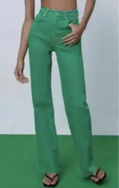 ZARA ザラ　グリーン　デニム　小さいサイズ　ストレート　32