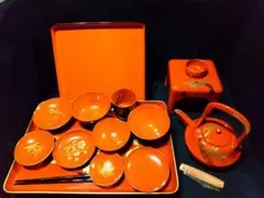 合成漆器/屠蘇具一式/お食い初め一式セット中古品/出品前に洗浄液で洗い済みです