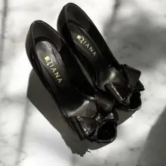 DIANA 黒 オープントゥ ハイヒール　ダイアナ 黒パンプス24.5cm
