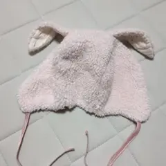 べべ　ベビー帽子 うさぎ耳 ボア ピンク