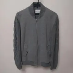 THE SHOP TK グレー シンプル袖ケーブル編み異素材ブルゾン Lサイズのサムネイル
