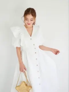 OBLI オブリ 現行品 ジャガードフリルワンピースSサイズ