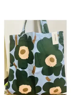 marimekko花柄トートバッグ 青緑