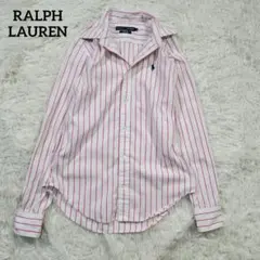 美品☆ラルフローレン　長袖シャツ　ブラウス　ストライプ　ロゴ刺繍　スリムフィット