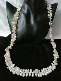 silver バロックパール 本真珠 大振 ロングネックレス チョーカー j10