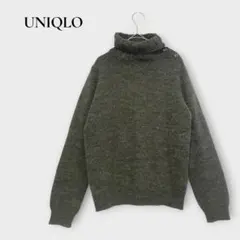 ユニクロ アルパカ混 タートルネックセーター ニット S相当 サイドボタン 緑