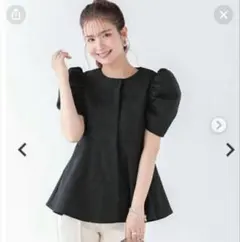 fitmore ハーフスリーブパワショルペプラムブラウス　ブラック