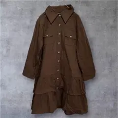 【アバリス】ティアード チュニック丈　ブラウン M ウエスタン調 七分袖