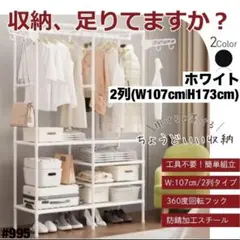 ハンガーラック 2列 棚付き 衣類収納 ワンルーム ホワイト 簡単組立 シンプルのサムネイル