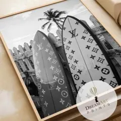 インテリアポスター サーフボード 南国風 モノクロ写真 海辺感 おしゃれ空間