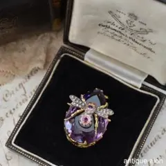 大粒43ct 天然アメジスト×天然ダイヤモンド×天然サファイア 蜂のペンダント