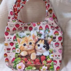 ワンハンドルミニバックパネル猫ハンドメイド持ち手１つ